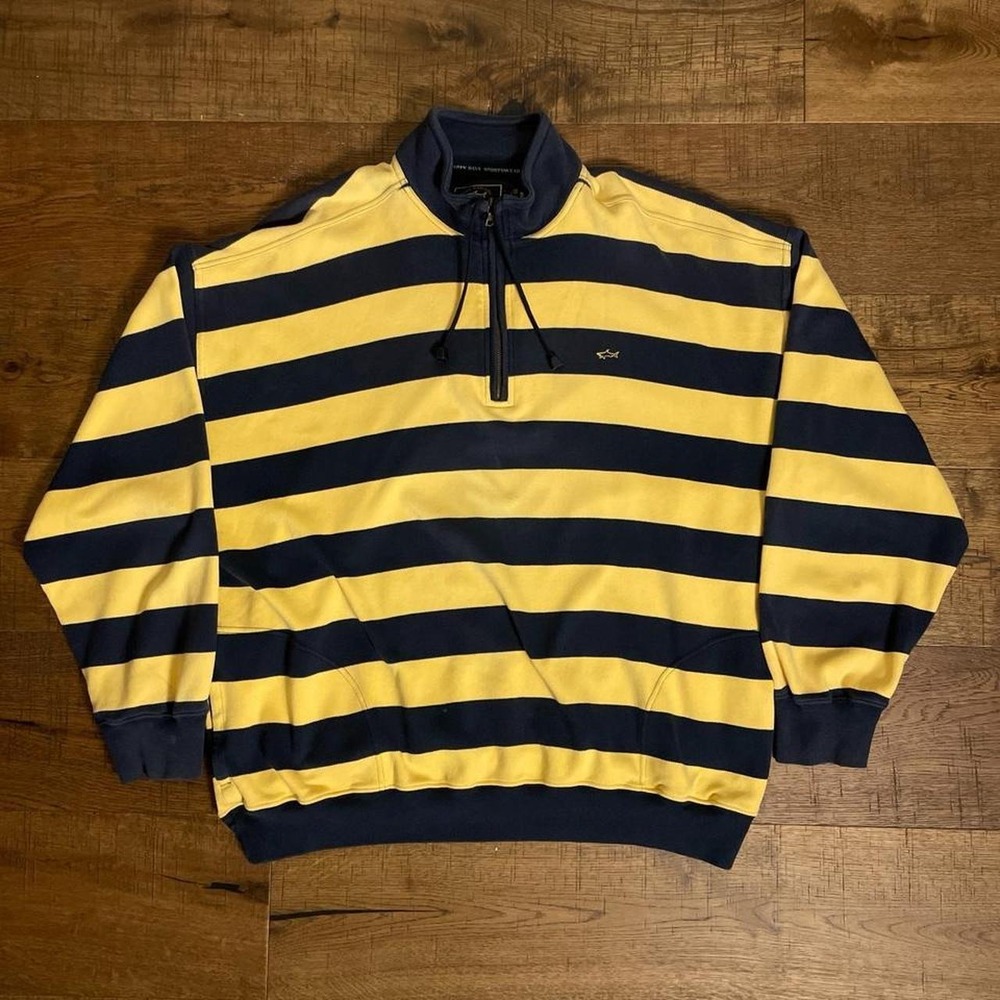 Paul & Shark Yachting Quarter Zip Mens XXL Navy Yellow Preppy Striped Sweatshirt